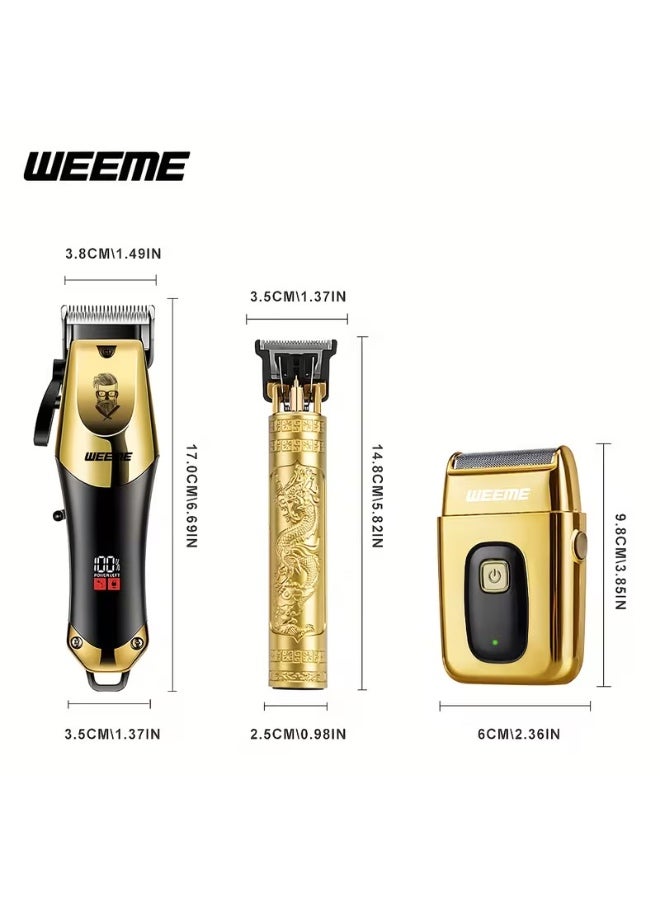 طقم ماكينة حلاقة كهربائية للرجال 3 قطع، قابلة لإعادة الشحن عبر USB مع شاشة LCD - Image 2